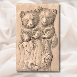 Cute Bear Cubs 3D Relief STL view 2