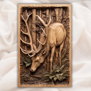 Antlered Deer Forest Scene STL view 1