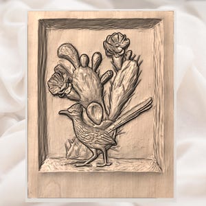 Roadrunner & Cactus 3D Relief STL view 2