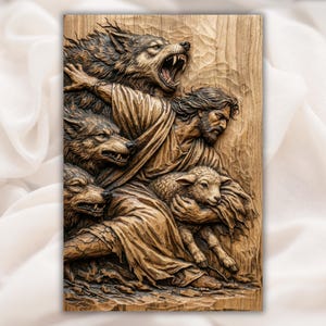 Jesus the Good Shepherd 3D Relief STL File view 1