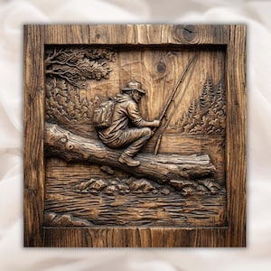 Fishing Man 3D Relief STL view 1
