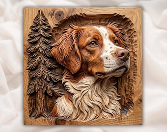 Brittany Spaniel Dog Love STL | Spaniel Portrait Relief | Pet Wall Decor | Heart Paws Artwork | Wood Carving Design | Animal Plaque File
