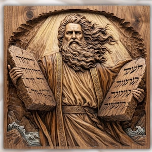 Ten Commandments STL | Moses Tablets Relief Art | Biblical Wall Decor | Stone Tablets Artwork | Wood Carving Design | Faith Plaque File