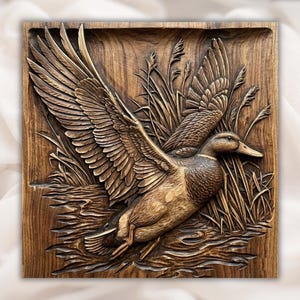 Mallard Duck Water Landing 3D Relief STL view 1