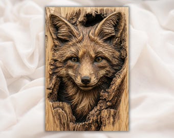 Fox Face 3D-reliëf STL | Houtsnijbestand CNC-router | Bosvos in holle muurkunst | Rustiek hutdecor | Lasergravure
