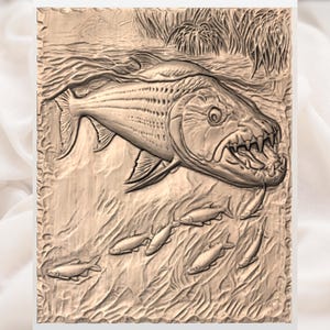 Piranha Fish 3D Relief STL view 3