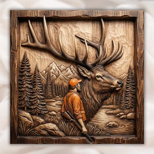 Hunter Elk 3D Relief STL view 1