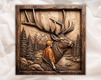 Hunter Elk 3D Relief STL | CNC Router Wood Carving File | Deer Hunting Mountain Forest Wall Art Panel | Aspire, VCarve Pro, Carveco, ArtCAM