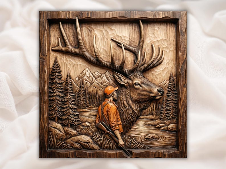 Hunter Elk 3D Relief STL