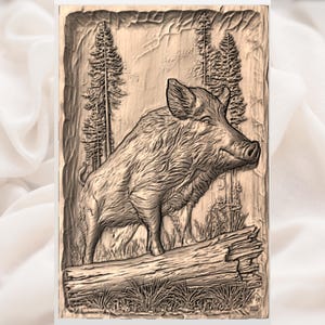 Wild Boar Wood Carving STL File view 3