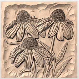 Coneflower (Echinacea) 3D Relief STL for CNC Router view 3