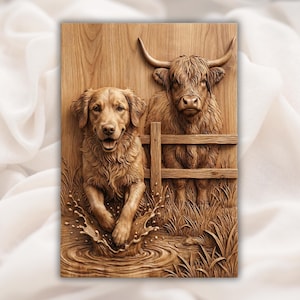 Farm Dog & Highland Cow 3D Relief STL view 1