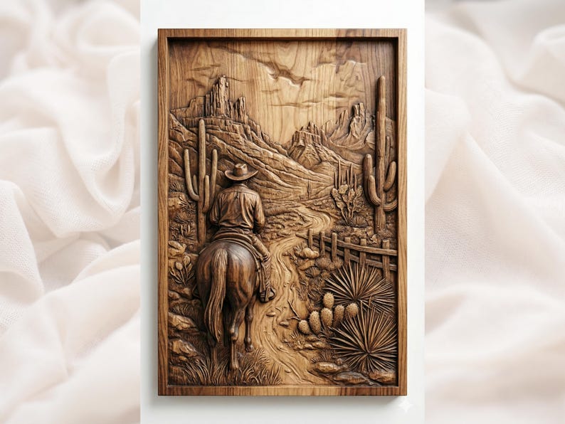 Desert Cowboy Landscape 3D Relief STL