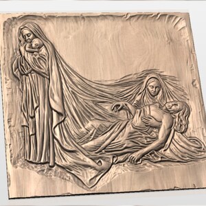 Pieta Mary Holding Jesus 3D Relief STL view 3