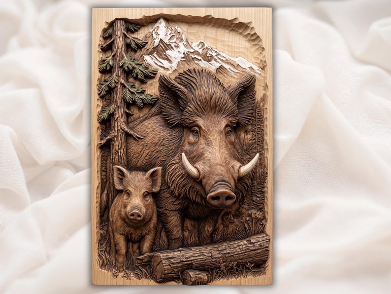 Boar Family Forest Scene STL