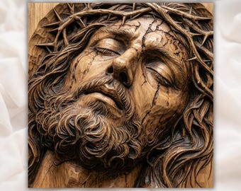 Jesus Face 3D Relief STL | Crown of Thorns Christian CNC Router Wood Carving Panel | Faith Wall Art | Christian Church Decor
