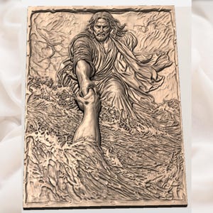 Jesus Saves Peter 3D Relief STL view 3