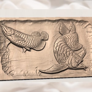 Arowana Fish Set 3D Relief STL for CNC Router view 2