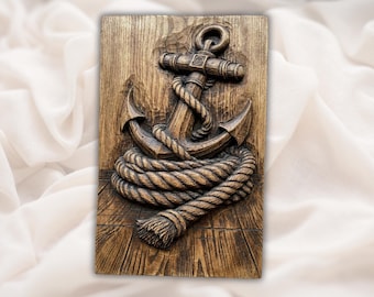Nautical Anchor Rope 3D Relief STL File | Maritime Wood Grain CNC Carving | Coastal Wall Art Panel | 3D Print & Laser Engraving