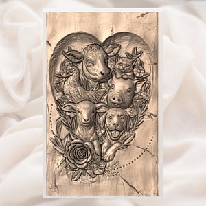 Farm Animals Heart 3D Relief STL view 3