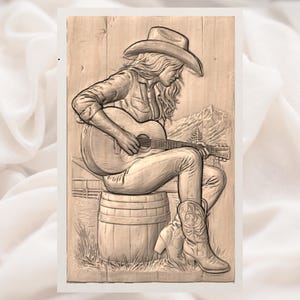 Cowgirl Guitar Player 3D Relief STL view 2