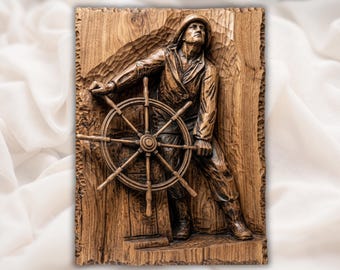 Gloucester Fisherman’s Memorial “Man at the Wheel” STL | Gloucester MA Monument | Maritime Memorial Wood Panel File|3D CNC Nautical Wall Art
