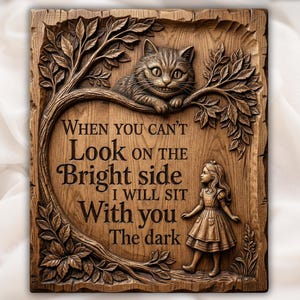 Cheshire Cat Quote 3D Relief STL view 1