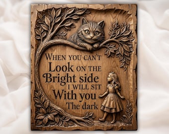 Cheshire Cat Quote 3D Relief STL | Wonderland Inspired CNC Router Wood Carving File | Fantasy Quote Wall Art | 3D Print STL Digital