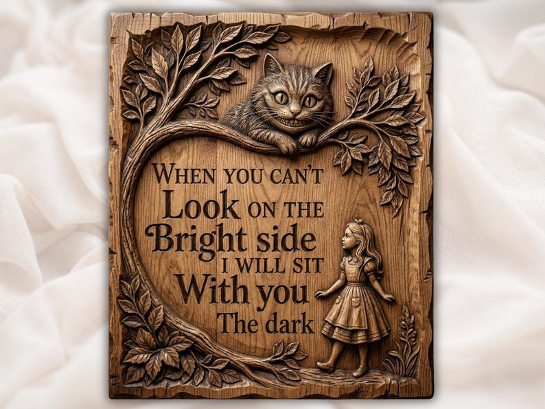 Cheshire Cat Quote 3D Relief STL