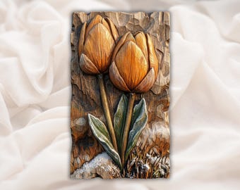 Tulpenbloemen 3D-reliëf STL voor CNC-router | Houtsnijwerk paneel lentebloemen | Botanische muurkunst | 3D-afdrukken