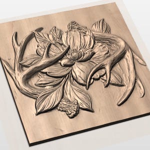 Floral Antler STL Relief view 3