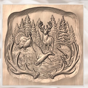 Hunting & Fishing Wildlife 3D Relief STL view 3