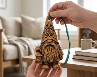 Nordic Gnome Lantern Ornament CNC Relief STL | Scandinavian Tomte Wood Carving | Christmas Tree Decor Design