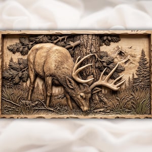 Antlered Deer Forest Scene STL view 1