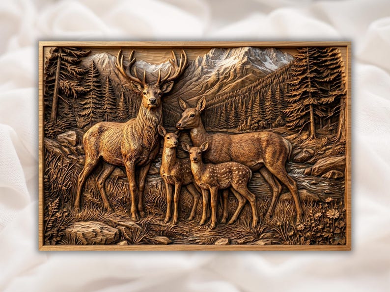 Deer Family 3D Relief STL