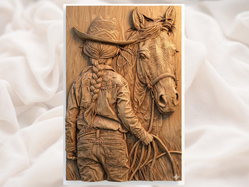 Cowgirl & Horse 3D Relief STL