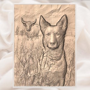 Cattle Dog 3D Relief STL view 3