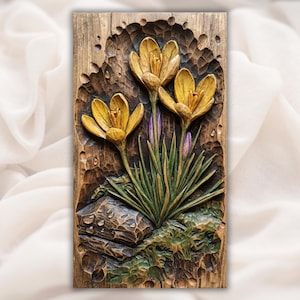 Yellow Crocus Flowers 3D Relief STL for CNC Router view 1