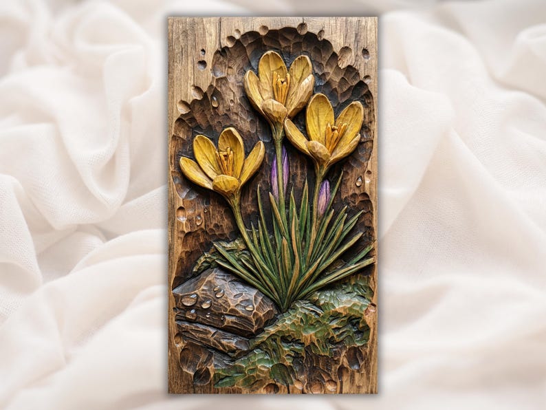 Yellow Crocus Flowers 3D Relief STL for CNC Router