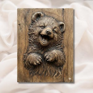 Cute Laughing Bear Cub 3D Relief STL view 1
