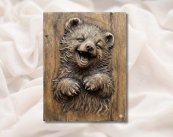 Cute Laughing Bear Cub 3D Relief STL | Smiling Baby Bear Wall Art Panel | CNC Router 3D Print Laser Engrave File