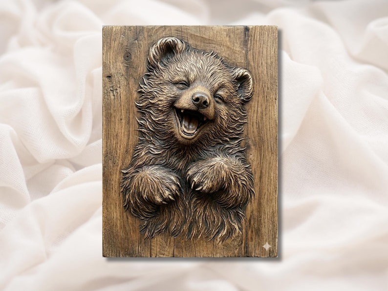 Cute Laughing Bear Cub 3D Relief STL