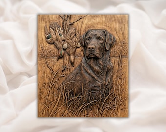 Duck Hunting Lab 3D Relief STL | Retriever in Marsh with Hanging Mallards Panel | CNC Router Carving, 3D Print, Laser Engrave | Home Decor