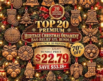 Premium Christmas Ornament Mega Bundle CNC Relief STL | Holiday Winter Tree Decor Collection | Festive Bas Relief Wood Carving Designs