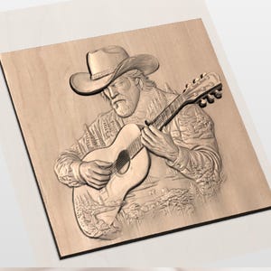 Cowboy Guitarist 3D Relief STL view 3