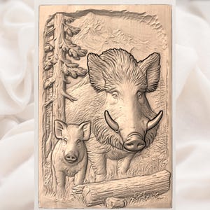 Boar Family Forest Scene STL view 3