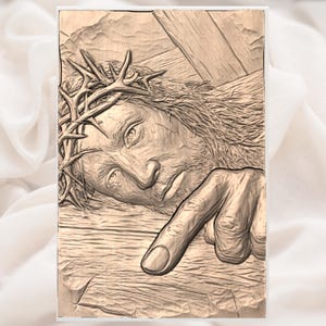 Jesus Crown of Thorns on Cross 3D Relief STL view 2