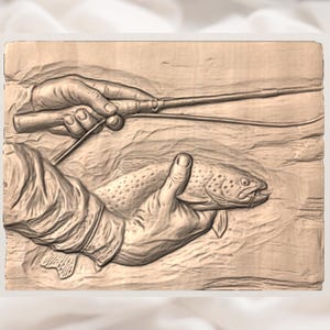 Fly Fishing Trout Catch 3D Relief STL view 3