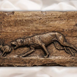 Hunting Dog & Rabbit STL 3D Relief view 1