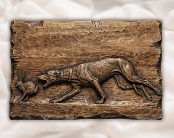 Hunting Dog & Rabbit STL 3D Relief | Hound Chase CNC Carving File | Running Hare Woodland Panel | Wood Carving Wall Art